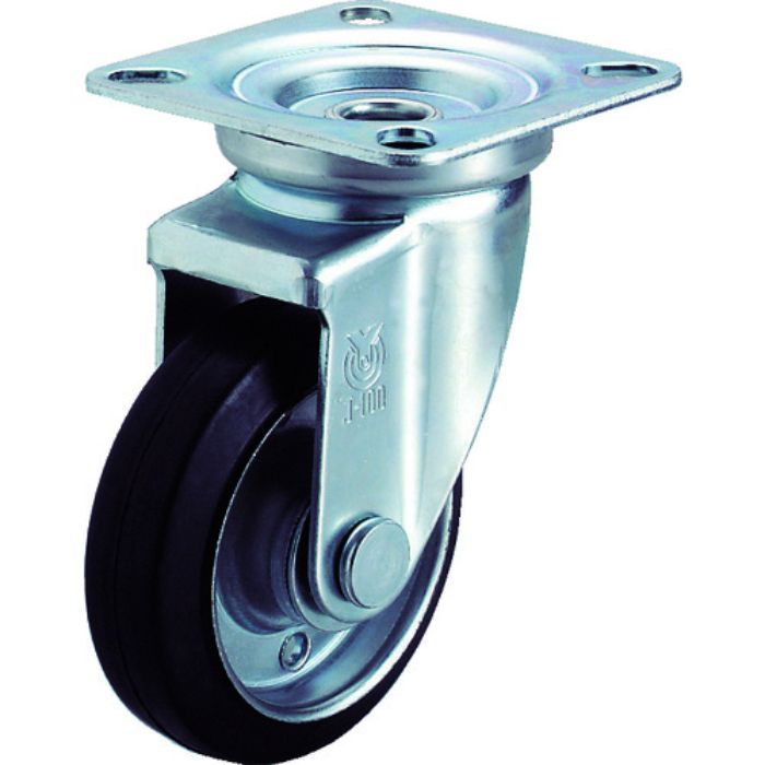 ユーエイ プレート式 自在 キャスター ゴム 車輪径100mm  Jタイプ J型 取付寸法74×74(67×67)(Tcode:2963647)