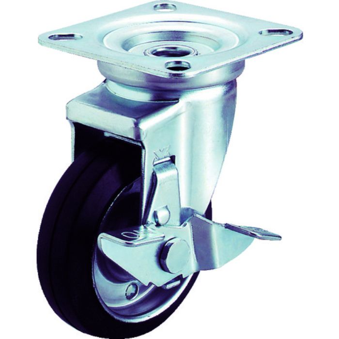 ユーエイ プレート式 自在 キャスター ゴム 車輪径100mm ストッパー付き Jタイプ J-S型 取付寸法74×74(67×67)(Tcode:2963639)