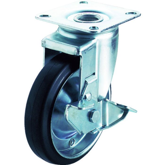 ユーエイ プレート式 自在 キャスター ゴム 車輪径150mm ストッパー付き Jタイプ J2-S型 取付寸法80×80(75×75)(Tcode:3798089)