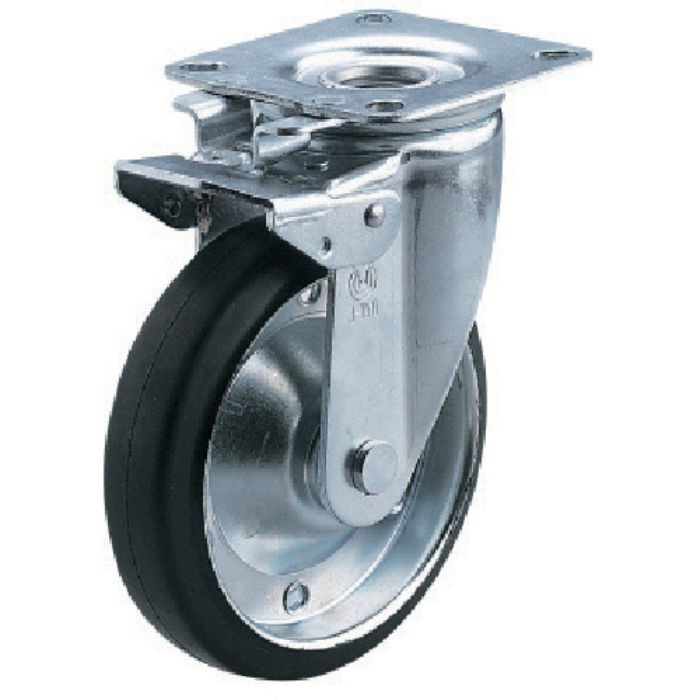 ユーエイ プレート式 自在 キャスター ゴム 車輪径130mm 旋回固定 Jタイプ J2K型 取付寸法80×80(75×75)(Tcode:8092848)