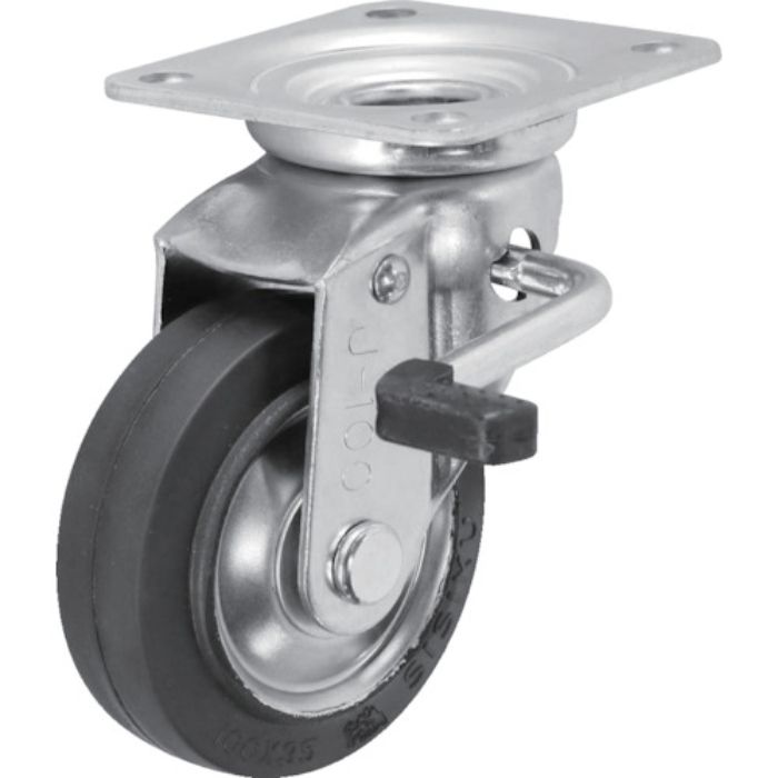 シシク スタンダードプレスキャスター ゴム車輪 自在ストッパー付 100径(Tcode:5057175)