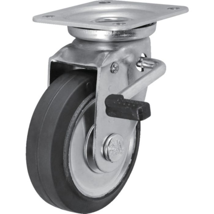 シシク スタンダードプレスキャスター ゴム車輪 自在ストッパー付 130径(Tcode:1373072)