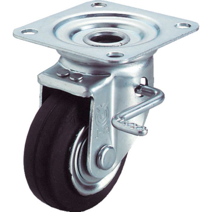 ユーエイ プレート式 自在 キャスター ゴム 車輪径130mm ストッパー付き Jタイプ JB(R)型 取付寸法82×82(75×75)(Tcode:2963574)