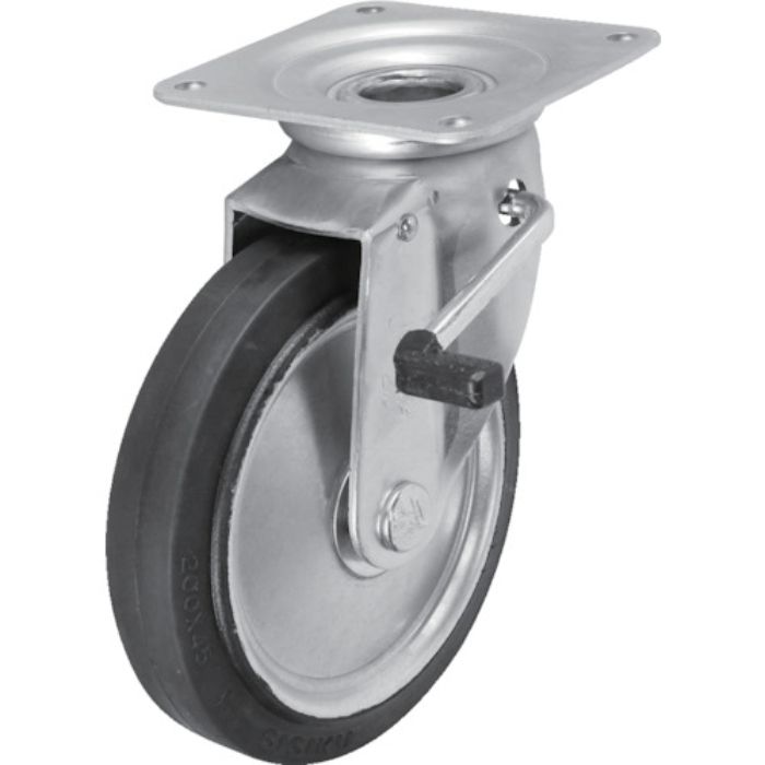 シシク スタンダードプレスキャスター ゴム車輪 自在ストッパー付 200径(Tcode:5057191)