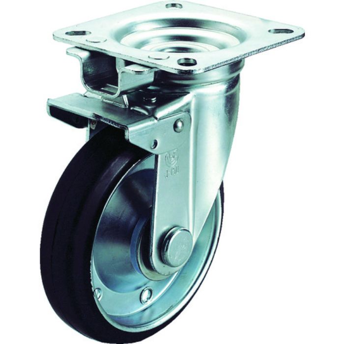 ユーエイ プレート式 自在 キャスター ゴム 車輪径150mm 旋回固定 Jタイプ JK型 取付寸法94×94(87×87)(Tcode:2963621)