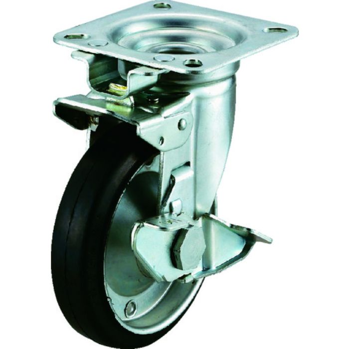 ユーエイ プレート式 自在 キャスター ゴム 車輪径150mm 旋回固定・ストッパー付き Jタイプ JK-S型 取付寸法94×94(87×87)(Tcode:2963612)