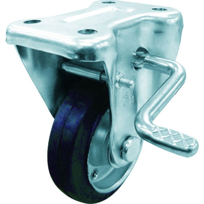 ユーエイ プレート式 固定 キャスター ゴム 車輪径100mm ストッパー付き Jタイプ KB(R)型 取付寸法80×45(Tcode:2963728)