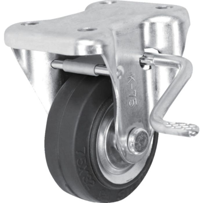 シシク スタンダードプレスキャスター ゴム車輪 固定ストッパー付 75径(Tcode:3535606)