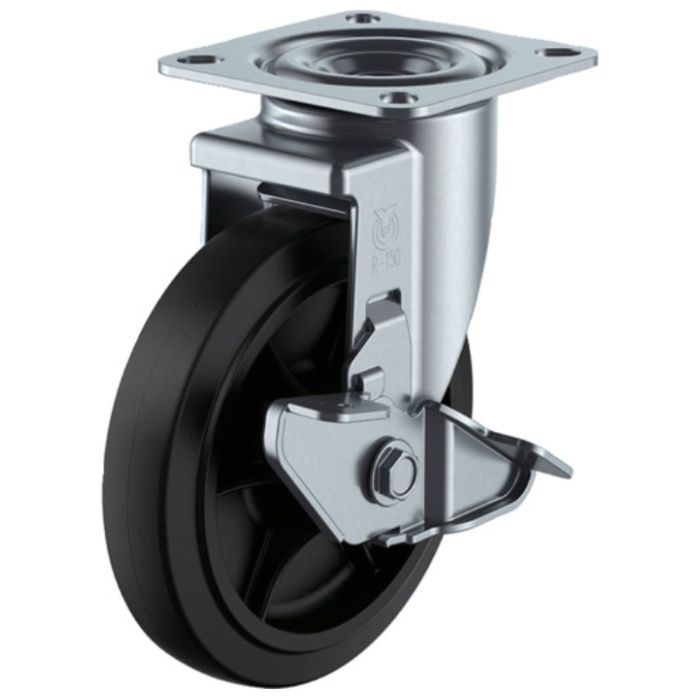 ユーエイ　プレート式　自在　キャスター　ゴム　車輪径125mm　ストッパー付き　Jタイプ　RJ2-S型　取付寸法80×80(75×75)