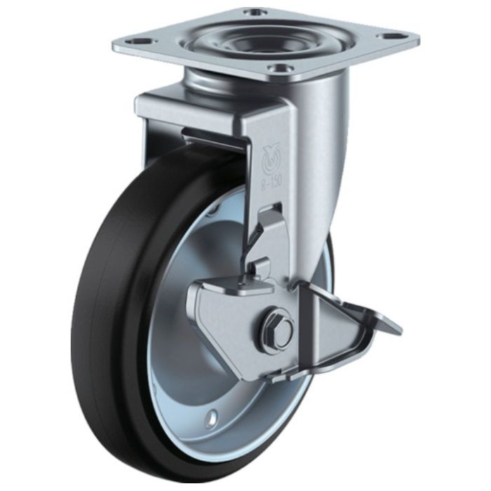 ユーエイ　プレート式　自在　キャスター　ゴム　車輪径125mm　ストッパー付き　Jタイプ　RJ2-S型　取付寸法80×80(75×75)