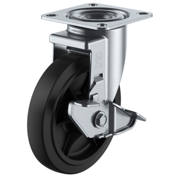 ユーエイ　プレート式　自在　キャスター　ゴム　車輪径150mm　ストッパー付き　Jタイプ　RJ2-S型　取付寸法80×80(75×75)
