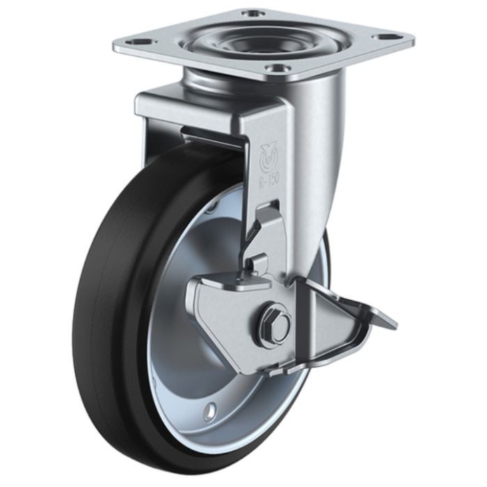 ユーエイ　プレート式　自在　キャスター　ゴム　車輪径150mm　ストッパー付き　Jタイプ　RJ2-S型　取付寸法80×80(75×75)