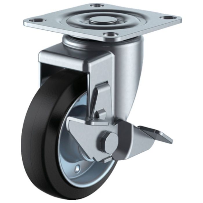 ユーエイ　プレート式　自在　キャスター　ゴム　車輪径125mm　ストッパー付き　Jタイプ　SJ-S型　取付寸法80×80(75×75)