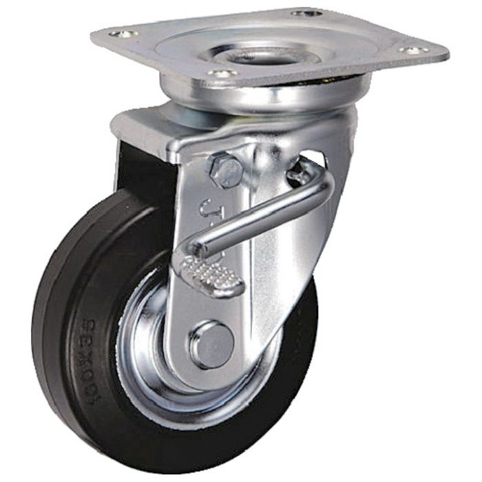 UKAI　中荷重用キャスター　ストッパー付旋回(自在)金具　JBタイプ　ゴム　車輪径100mm