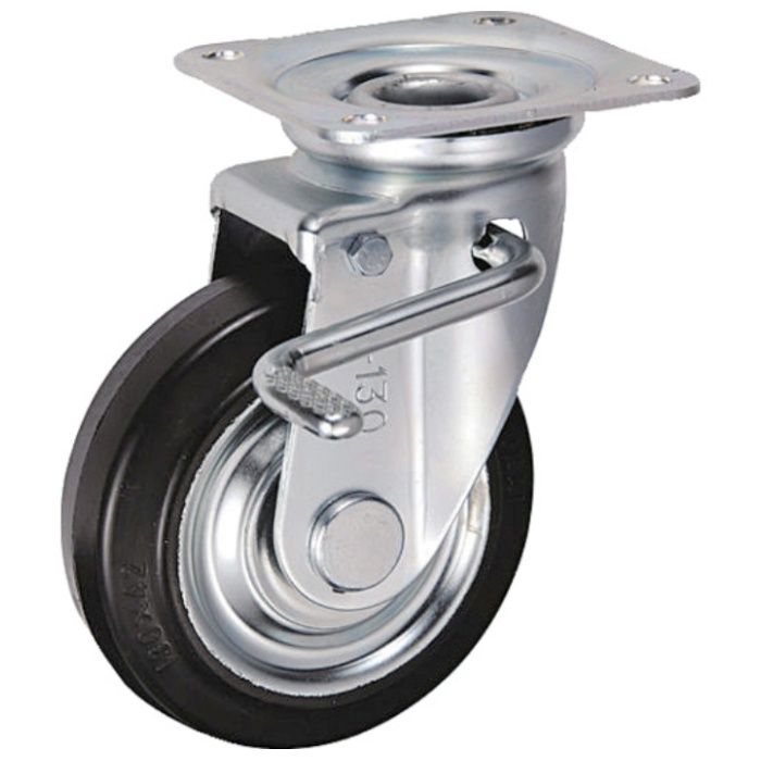UKAI　中荷重用キャスター　ストッパー付旋回(自在)金具　JBタイプ　ゴム　車輪径130mm