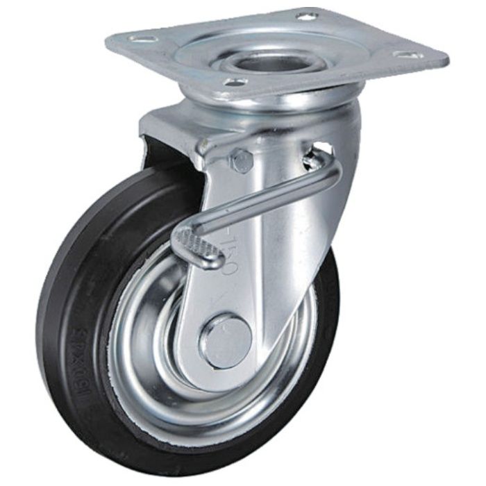 UKAI　中荷重用キャスター　ストッパー付旋回(自在)金具　JBタイプ　ゴム　車輪径150mm