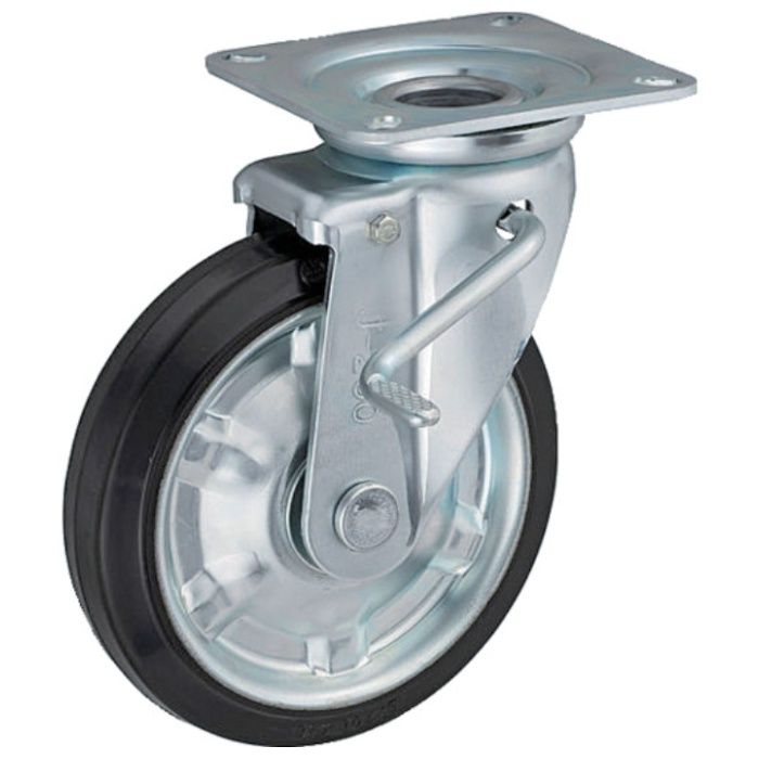 UKAI　中荷重用キャスター　ストッパー付旋回(自在)金具　JBタイプ　ゴム　車輪径200mm