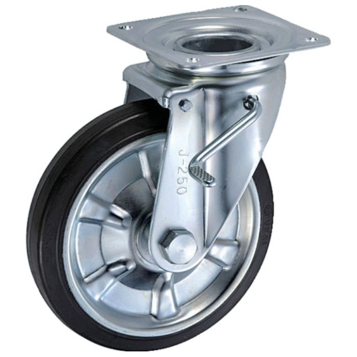 UKAI　中荷重用キャスター　ストッパー付旋回(自在)金具　JBタイプ　ゴム　車輪径250mm
