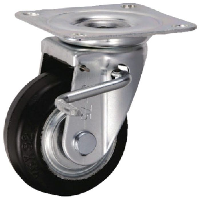 UKAI　中荷重用キャスター　ストッパー付旋回(自在)金具　JBタイプ　ゴム　車輪径75mm