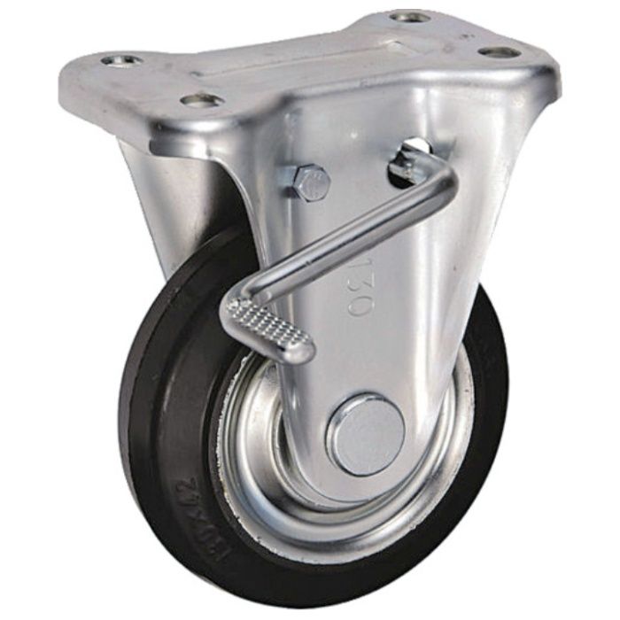 UKAI　中荷重用キャスター　ストッパー付固定金具　KBZタイプ　ゴム　車輪径130mm