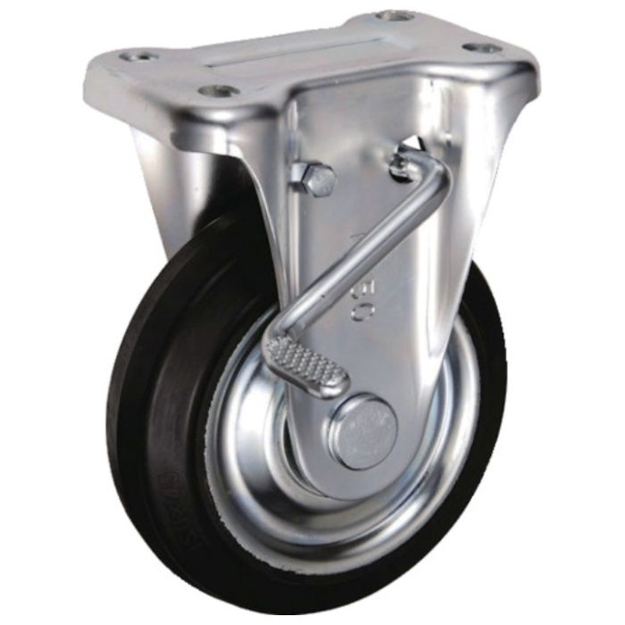 UKAI　中荷重用キャスター　ストッパー付固定金具　KBZタイプ　ゴム　車輪径150mm