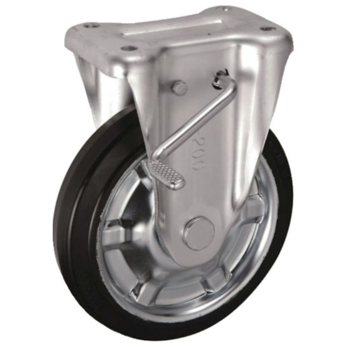 UKAI　中荷重用キャスター　ストッパー付固定金具　KBZタイプ　ゴム　車輪径200mm