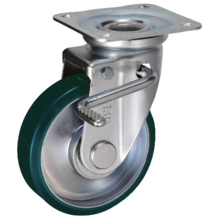 UKAI　中荷重用キャスター　ストッパー付旋回(自在)金具　JBタイプ　ウレタンゴム　車輪径130mm