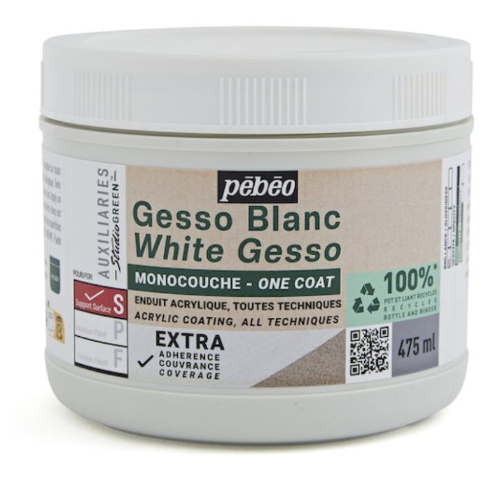 Pebeo　スチューディオ　グリーン　アクリリック　ワンコートジェッソ　475ml