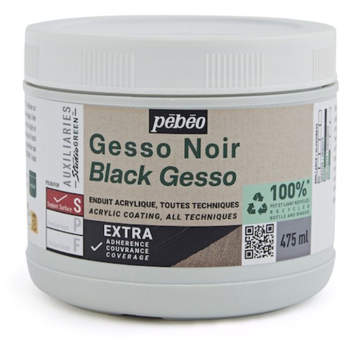 Pebeo　スチューディオ　グリーン　アクリリック　ブラックジェッソ　475ml