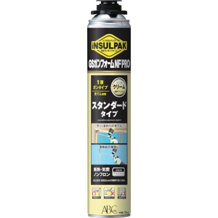 ABC 簡易型発泡ウレタンフォーム 1液ガンタイプ インサルパック ガンフォームNFPRO 750ml フォーム色:クリーム(Tcode:3826767)