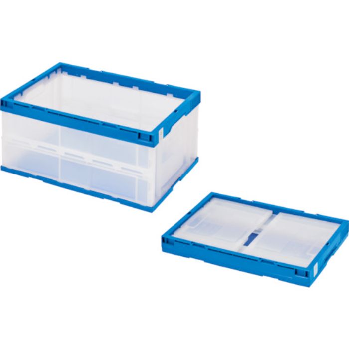 積水 折りたたみコンテナ エコタイプ フタ無し 透明×ダークブルー 40リットル 透明青(Tcode:3471930)