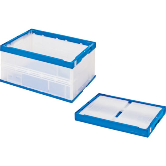 積水 折りたたみコンテナ エコタイプ フタ無し 透明×ダークブルー 50リットル 透明青(Tcode:3471929)