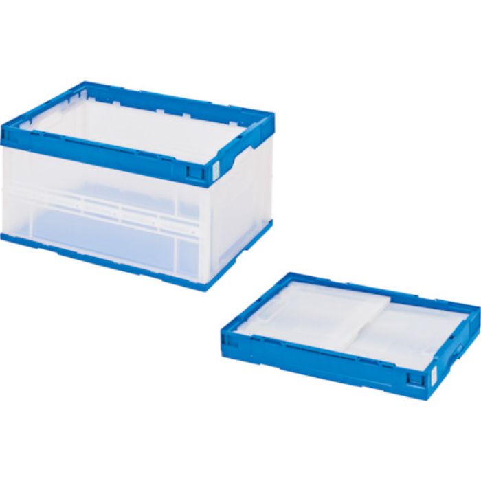 積水 折りたたみコンテナ エコタイプ フタ無し 透明×ダークブルー 75リットル 透明青(Tcode:3471928)