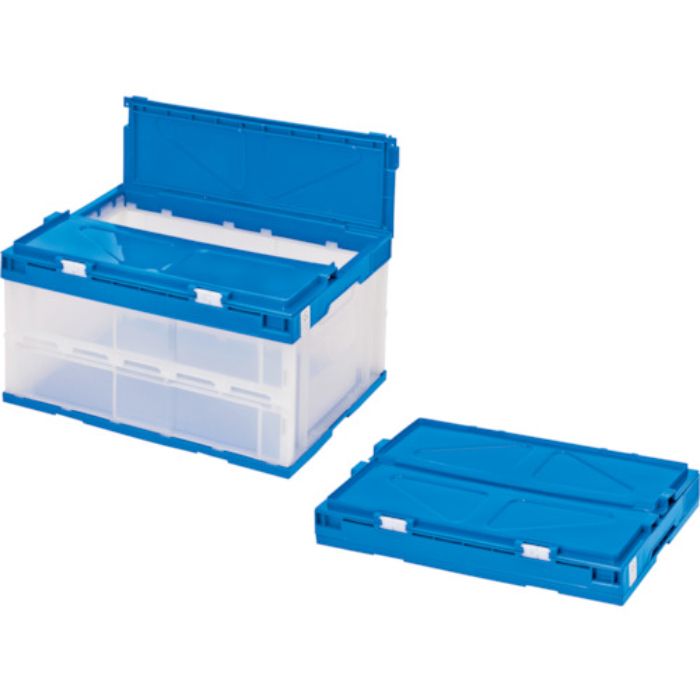 積水 折りたたみコンテナ エコタイプ フタ一体型 透明×ダークブルー 40リットル 透明青(Tcode:3471758)