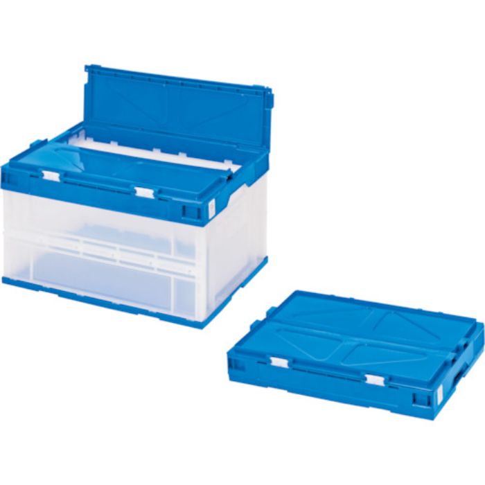 積水 折りたたみコンテナ エコタイプ フタ一体型 透明×ダークブルー 50リットル 透明青(Tcode:3471757)