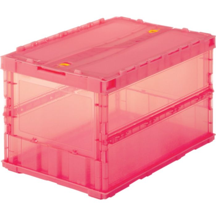 TRUSCO オリコン 薄型折りたたみコンテナ スケルコン 50L ロックフタ付 透明レッド 赤(Tcode:3449459)