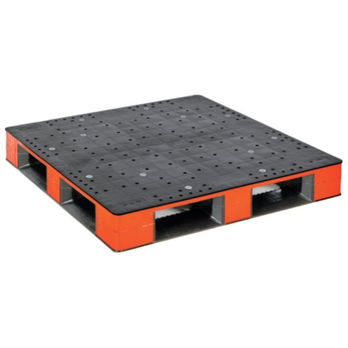 TRUSCO　差込口が見やすいパレット　1100x1100x150(片面四方差し　サイドカラーオレンジ)