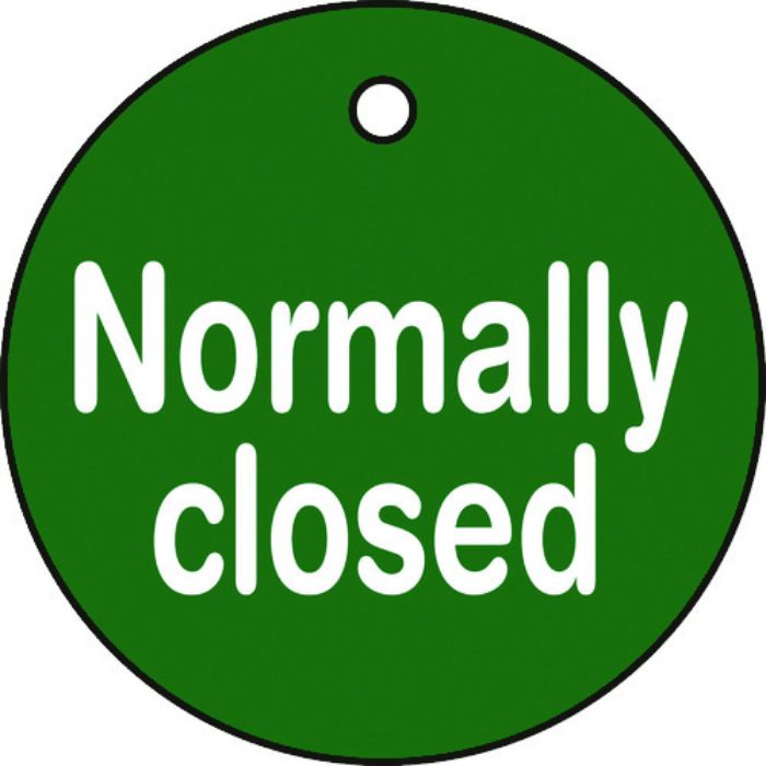 緑十字 バルブ開閉札 Normally closed(緑) 50mmΦ 両面表示 PET(Tcode:8149731)
