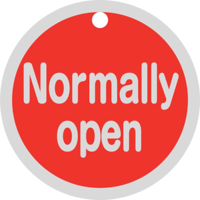 緑十字 バルブ開閉札 Normally open(赤) 特15-149A 50mmΦ 両面表示 アルミ製(Tcode:2501761)