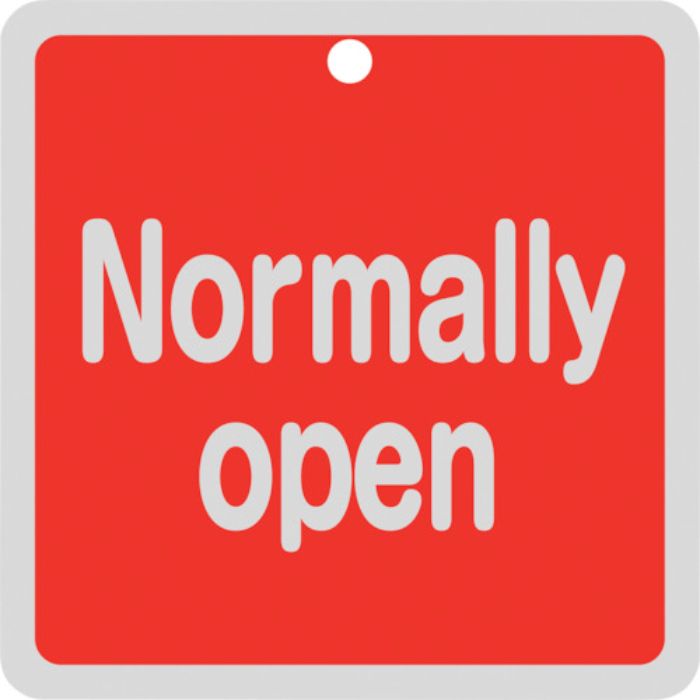 緑十字 バルブ開閉札 Normally open(赤) 特15-152A 80×80mm 両面表示 アルミ製