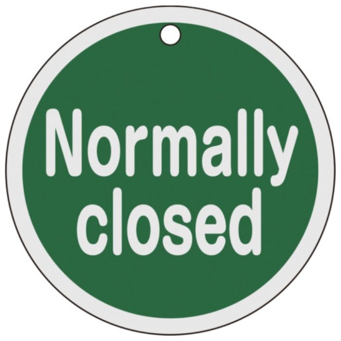 緑十字　バルブ開閉札　Normally　closed(緑)　特15-151B　80mmΦ　両面表示　アルミ製