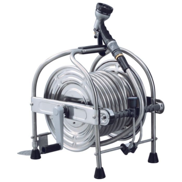 ハタヤ　大口径型オールステンレス蛇腹ホースリール　15m