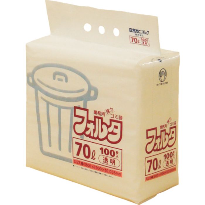 サニパック F-7C 環優包装ゴミ袋フォルタ 70L 透明 (1袋(PK)=100枚入)(Tcode:3037568)