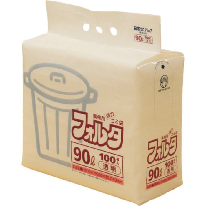 サニパック F-9C 環優包装ゴミ袋フォルタ 90L 透明 (1袋(PK)=100枚入)(Tcode:3037592)