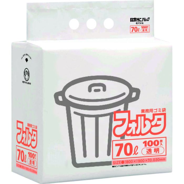 サニパック FU7C 環優包装フォルタ薄口 70L 透明 100枚(Tcode:1769552)