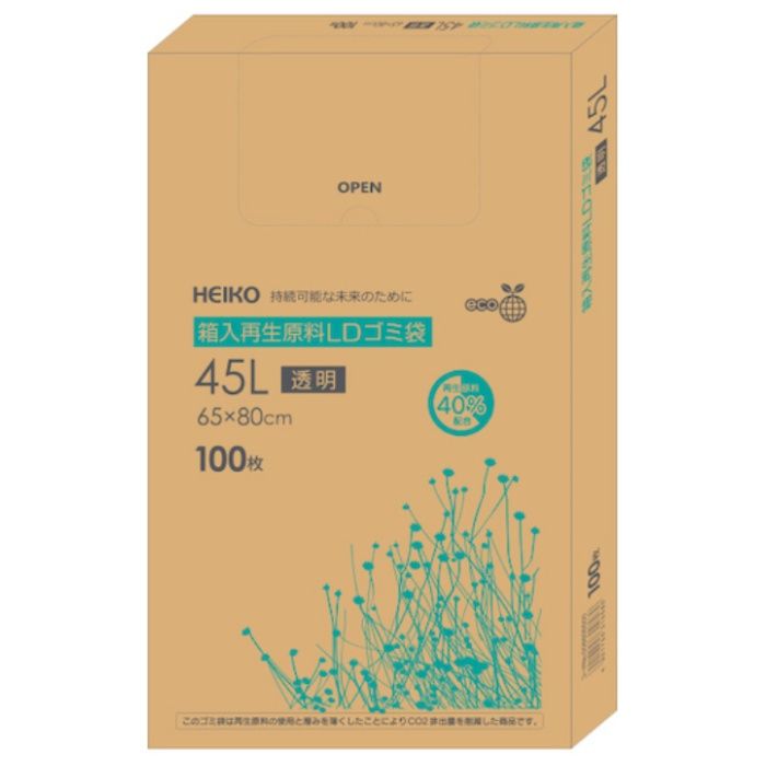 HEIKO　箱入再生原料LDゴミ袋　45L　透明