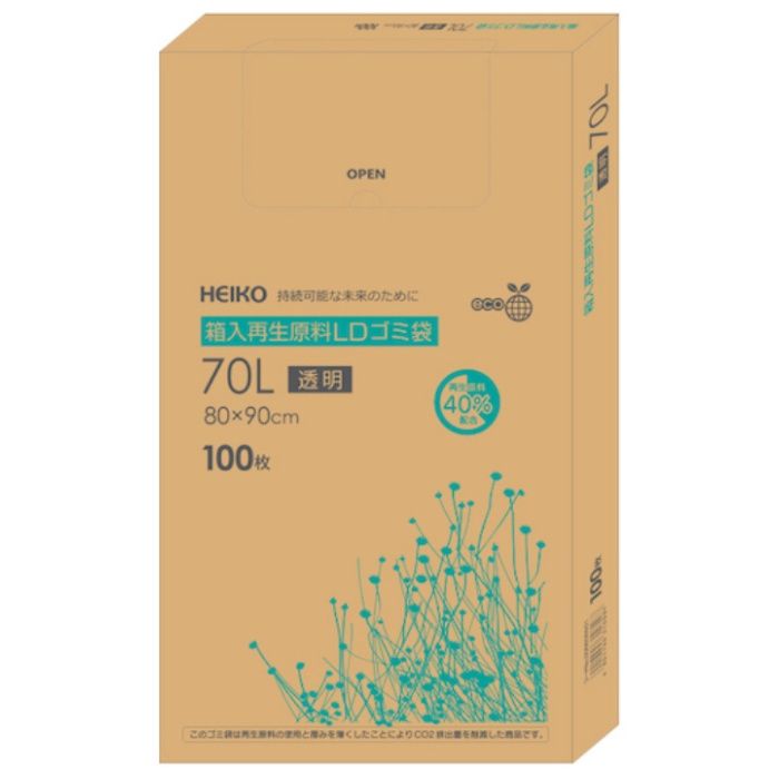 HEIKO　箱入再生原料LDゴミ袋　70L　透明