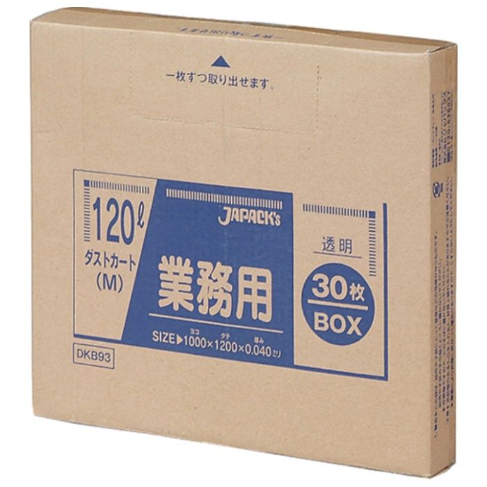 ジャパックス　【一時受注停止】　業務用大型ポリ袋　ダストカートM　120L　30枚BOX　透明　厚み0.04mm