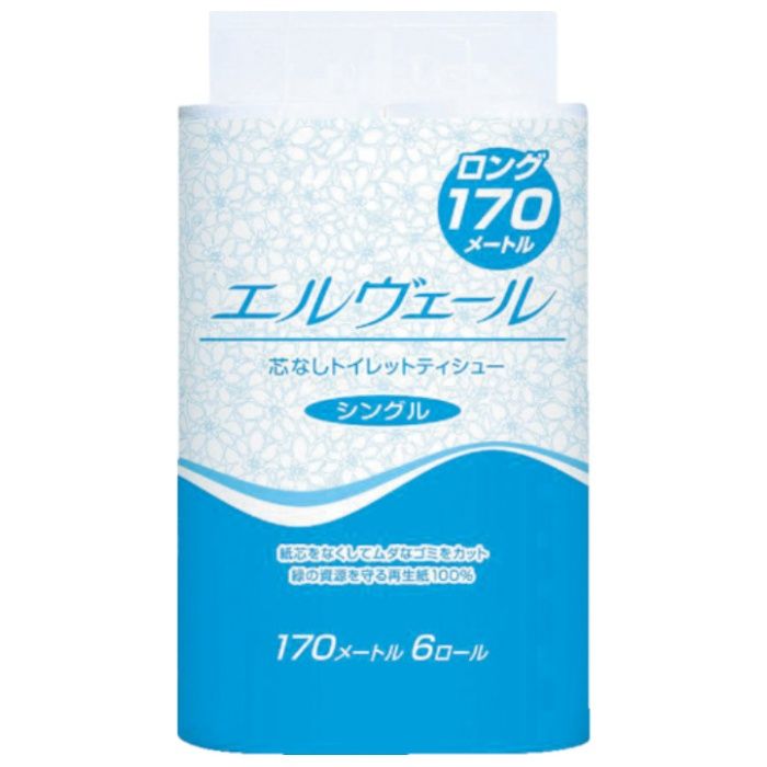 エリエール　エルヴェールトイレットティシュー　シングル170m6R芯なし(九州エリア以外)