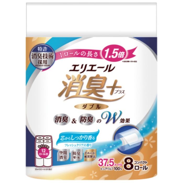 エリエール　消臭+トイレットティシューしっかり香る　フレッシュクリアの香りコンパクト8R　ダブル